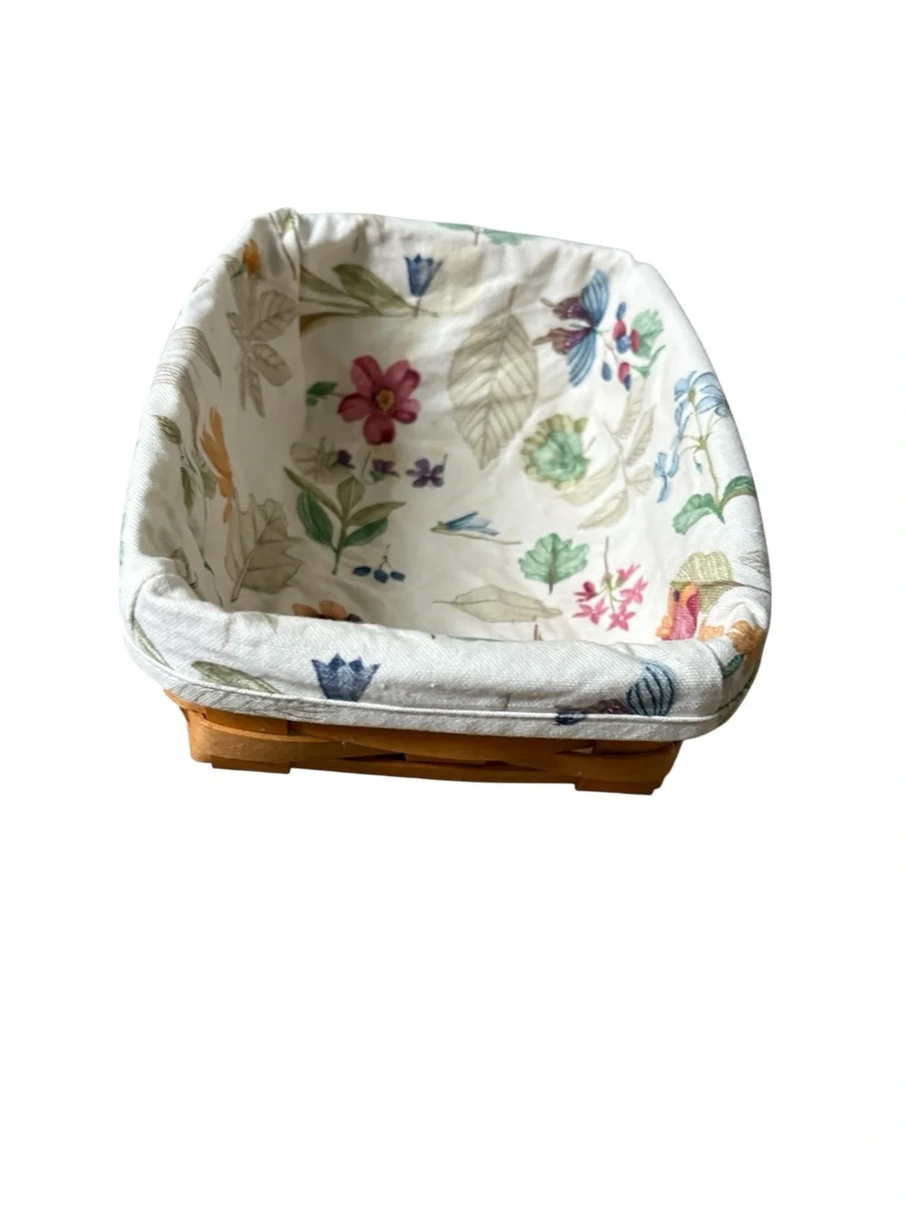 Vintage Longaberger Handwoven Basket with Floral Fabric Liner Storage Decor